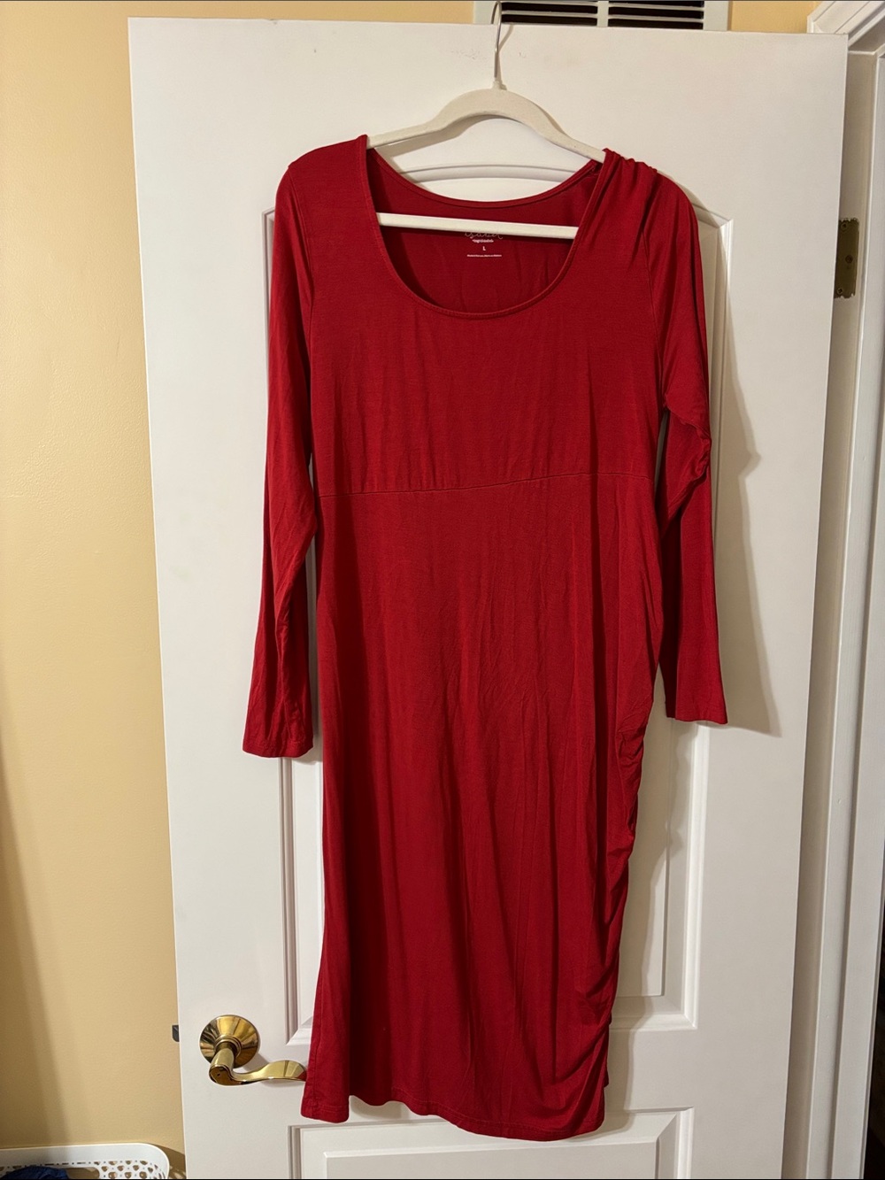 Women’s Maternity Red Long Sleeve Scoop Neck Dress